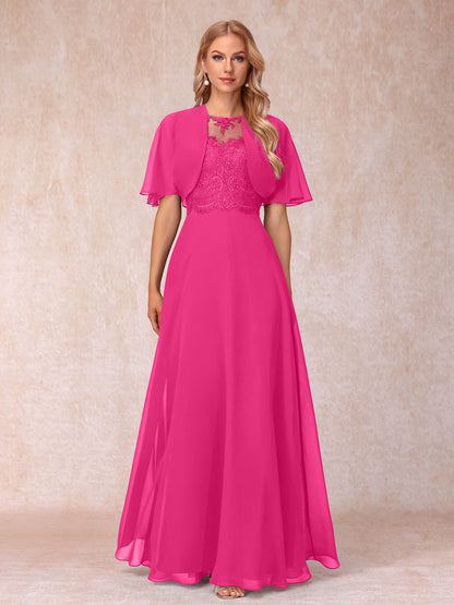 Vestidos Longos de Chiffon Evasê para Mãe Da Noiva com Jaqueta e Apliques