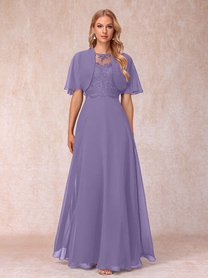 Vestidos Longos de Chiffon Evasê para Mãe Da Noiva com Jaqueta e Apliques