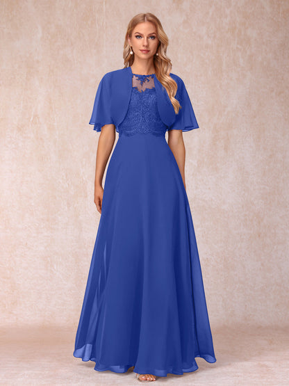 Vestidos Longos de Chiffon Evasê para Mãe Da Noiva com Jaqueta e Apliques