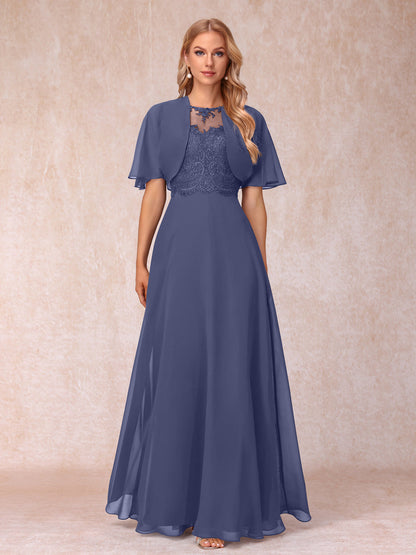 Vestidos Longos de Chiffon Evasê para Mãe Da Noiva com Jaqueta e Apliques