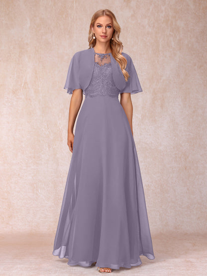 Vestidos Longos de Chiffon Evasê para Mãe Da Noiva com Jaqueta e Apliques