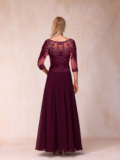 Corte A/Princesa Decote Em V Manga 3/4 Vestidos Longos de Noite Formais com Miçangas