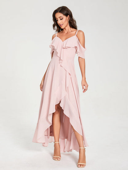 Princesa/Formato A Decote Em V Manga Comprida com Folhos Assimétrico Vestidos de Madrinha