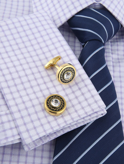 Abotoaduras Geométricas Douradas com Strass na Moda para Homens em 2 Peças