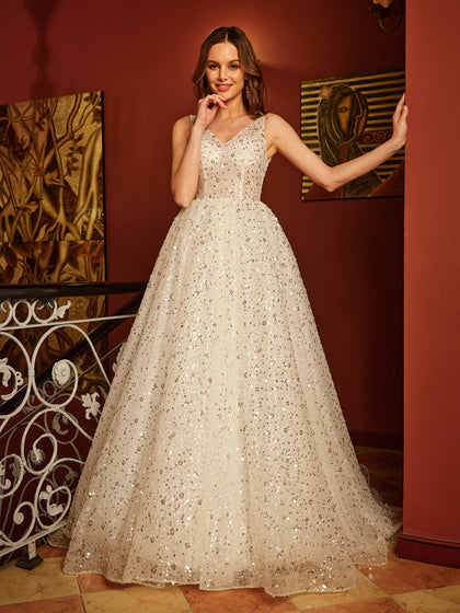 Princesa/Formato A Decote Em V Sem Mangas Longa Vestidos de Baile