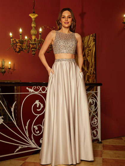 Princesa/Formato A Decote Em V Sem Mangas Longa Vestidos de Baile