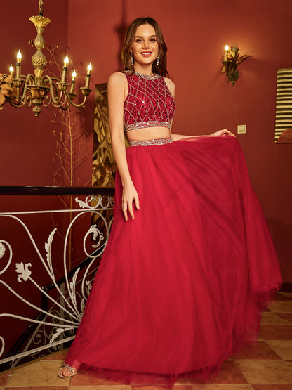 Princesa/Formato A Decote Em V Sem Mangas Tule Lantejoulas Longa Vestidos de Baile