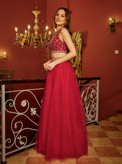 Princesa/Formato A Decote Em V Sem Mangas Tule Lantejoulas Longa Vestidos de Baile