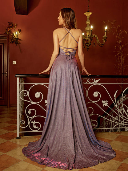 Corte A/Princesa Alças Finas Sem Mangas Longos Vestidos de Baile com Bolsos