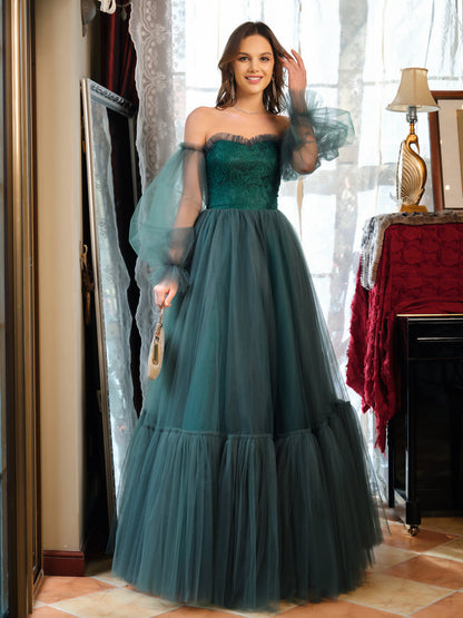 Corte A/Princesa Tule Coração Longos Vestidos de Baile