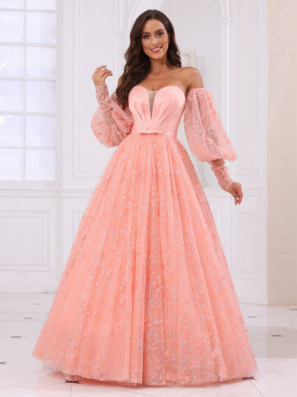 Corte A/Princesa Querida Vestidos de Baile Longos com Mangas Destacáveis