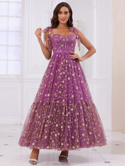 Corte A/Princesa Alças Finas Vestidos de Baile Longos com Babados