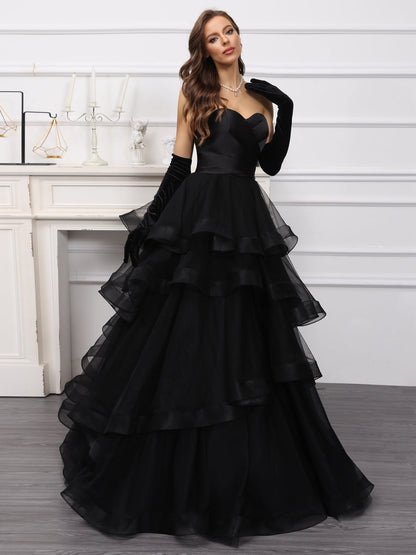 Corte A/Princesa Coração Vestidos Longos de Tule com Babados