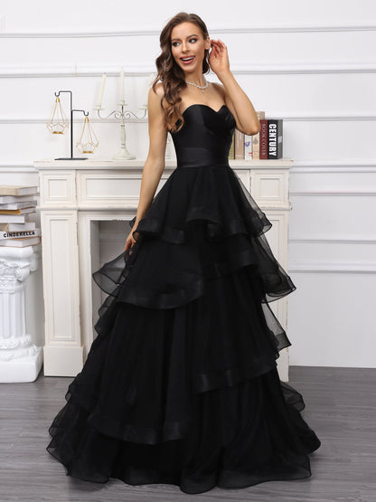 Corte A/Princesa Coração Vestidos Longos de Tule com Babados