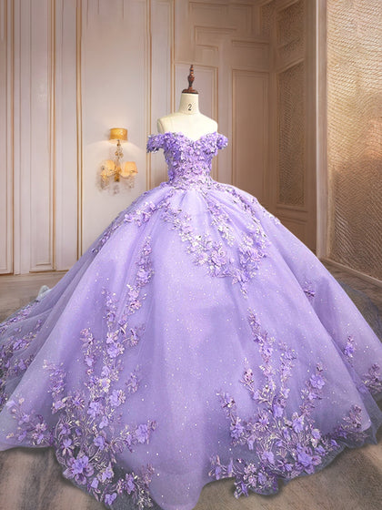 Vestidos de Quinceanera de Baile com Ombros Descobertos e Aplicações