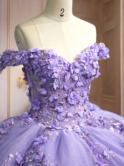Vestidos de Quinceanera de Baile com Ombros Descobertos e Aplicações