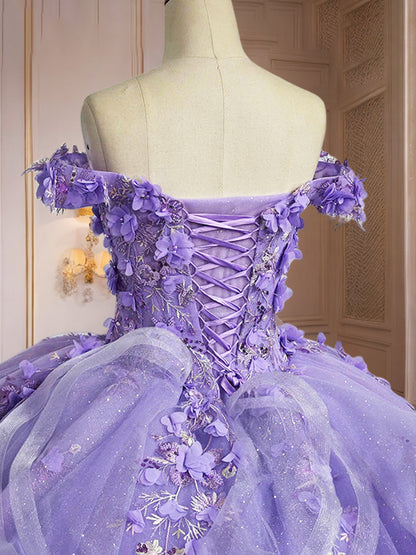 Vestidos de Quinceanera de Baile com Ombros Descobertos e Aplicações