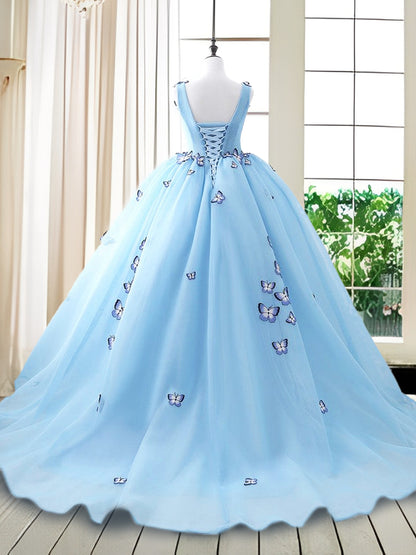 Vestidos de Quinceanera de Baile com Decote em V e Borboletas