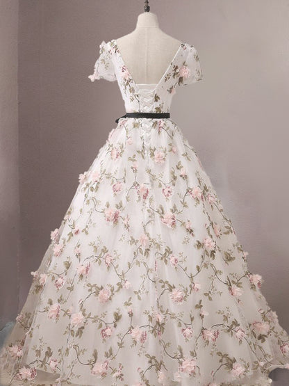 Vestidos de Quinceanera A-Line/Princesa com Decote em V e Flores