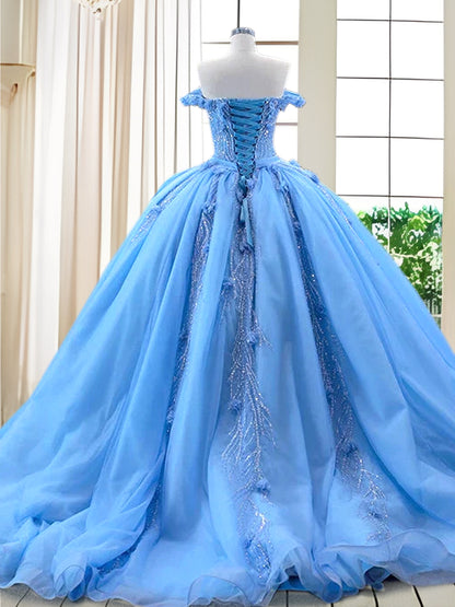 Vestidos de Quinceanera de Baile com Ombros Descobertos e Aplicações