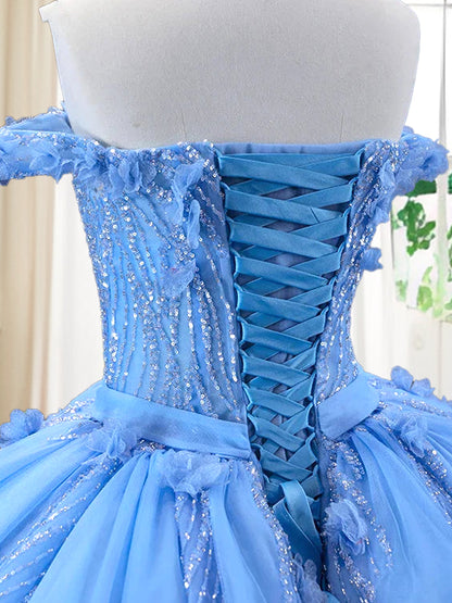 Vestidos de Quinceanera de Baile com Ombros Descobertos e Aplicações