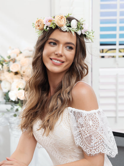 Coroas de Flores de Casamento Artificiais de 3 Cores com Fita Champanhe