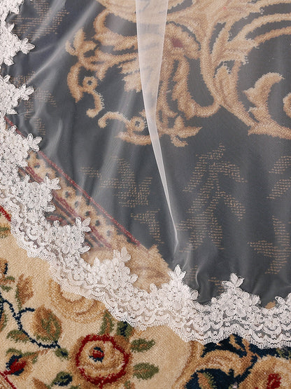 Véus de Noiva Longos Elegantes de Tule de Uma Camada com Apliques