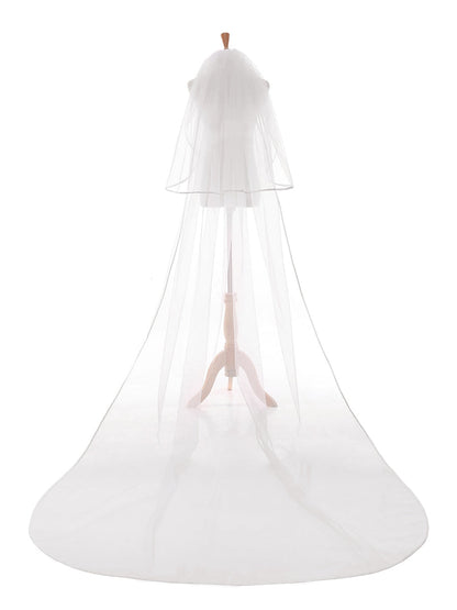 Véus de Noiva Longos de Tule Elegantes de 2 Camadas