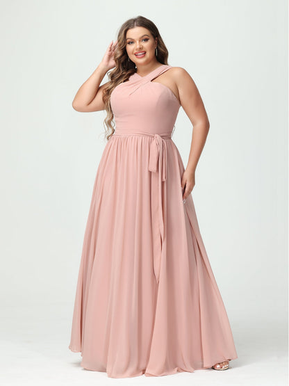 Vestidos de Dama de Honra Em Chiffon Sem Mangas A-Line / Princess Criss Cross com Faixa
