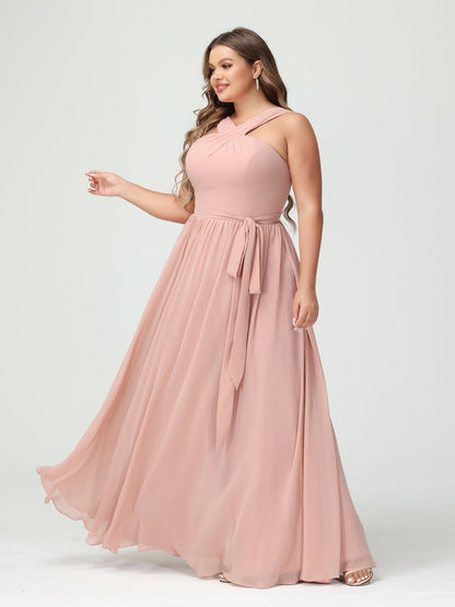 Vestidos de Dama de Honra Em Chiffon Sem Mangas A-Line / Princess Criss Cross com Faixa