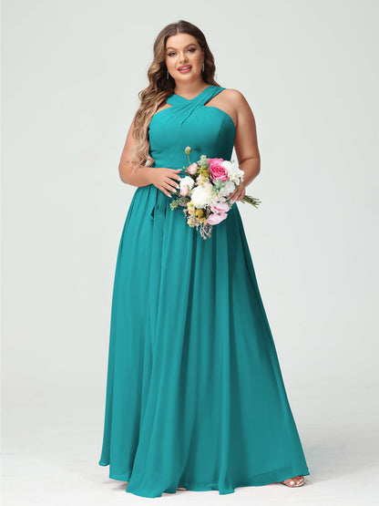 Vestidos de Dama de Honra Em Chiffon Sem Mangas A-Line / Princess Criss Cross com Faixa