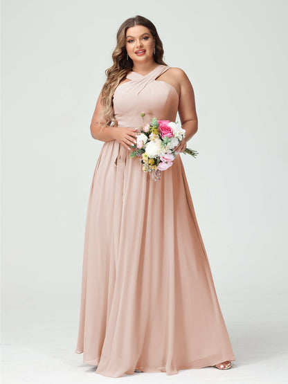 Vestidos de Dama de Honra Em Chiffon Sem Mangas A-Line / Princess Criss Cross com Faixa