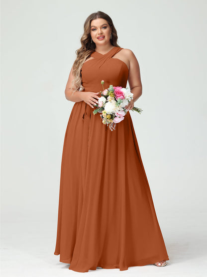 Vestidos de Dama de Honra Em Chiffon Sem Mangas A-Line / Princess Criss Cross com Faixa