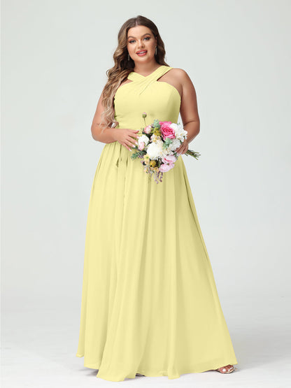 Vestidos de Dama de Honra Em Chiffon Sem Mangas A-Line / Princess Criss Cross com Faixa