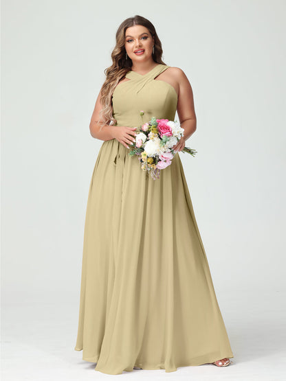 Vestidos de Dama de Honra Em Chiffon Sem Mangas A-Line / Princess Criss Cross com Faixa