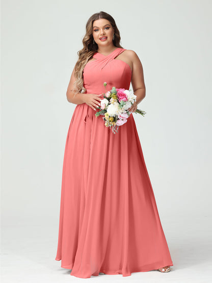 Vestidos de Dama de Honra Em Chiffon Sem Mangas A-Line / Princess Criss Cross com Faixa