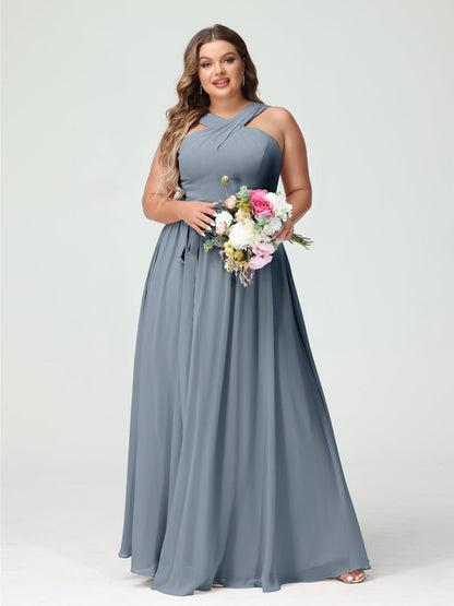 Vestidos de Dama de Honra Em Chiffon Sem Mangas A-Line / Princess Criss Cross com Faixa
