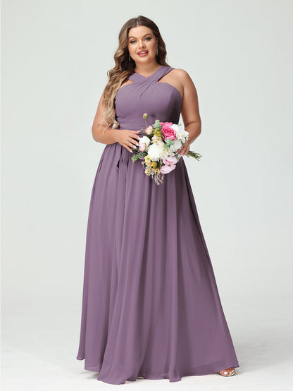 Vestidos de Dama de Honra Em Chiffon Sem Mangas A-Line / Princess Criss Cross com Faixa