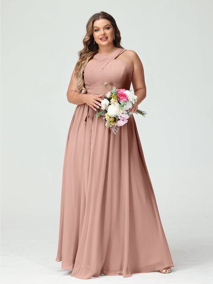 Vestidos de Dama de Honra Em Chiffon Sem Mangas A-Line / Princess Criss Cross com Faixa