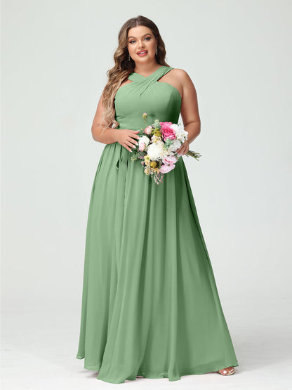 Vestidos de Dama de Honra Em Chiffon Sem Mangas A-Line / Princess Criss Cross com Faixa