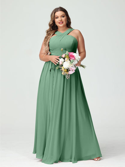Vestidos de Dama de Honra Em Chiffon Sem Mangas A-Line / Princess Criss Cross com Faixa