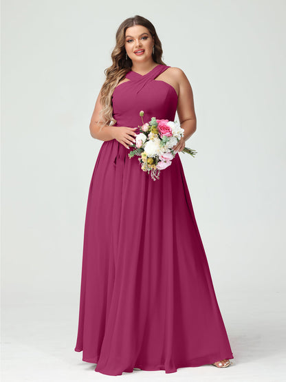 Vestidos de Dama de Honra Em Chiffon Sem Mangas A-Line / Princess Criss Cross com Faixa