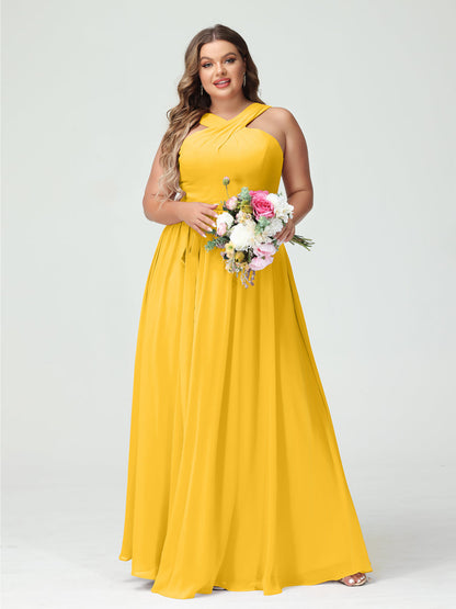 Vestidos de Dama de Honra Em Chiffon Sem Mangas A-Line / Princess Criss Cross com Faixa