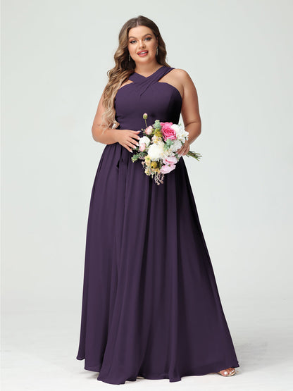 Vestidos de Dama de Honra Em Chiffon Sem Mangas A-Line / Princess Criss Cross com Faixa