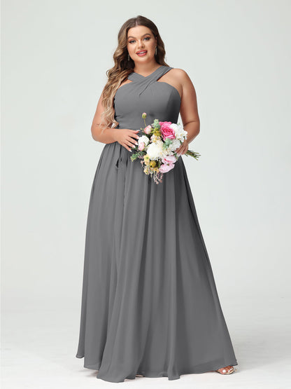 Vestidos de Dama de Honra Em Chiffon Sem Mangas A-Line / Princess Criss Cross com Faixa