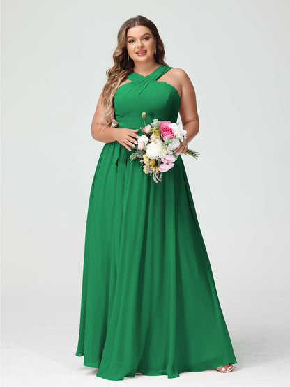 Vestidos de Dama de Honra Em Chiffon Sem Mangas A-Line / Princess Criss Cross com Faixa