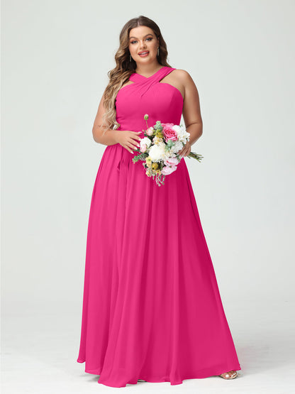 Vestidos de Dama de Honra Em Chiffon Sem Mangas A-Line / Princess Criss Cross com Faixa
