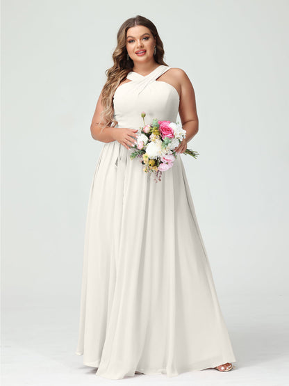 Vestidos de Dama de Honra Em Chiffon Sem Mangas A-Line / Princess Criss Cross com Faixa