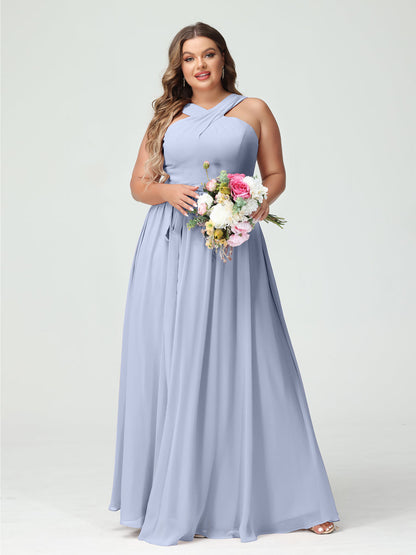 Vestidos de Dama de Honra Em Chiffon Sem Mangas A-Line / Princess Criss Cross com Faixa