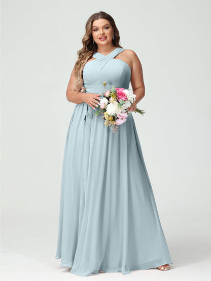 Vestidos de Dama de Honra Em Chiffon Sem Mangas A-Line / Princess Criss Cross com Faixa